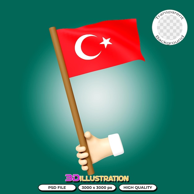 Flag of Turkey 3D Rendering on Transparent Background