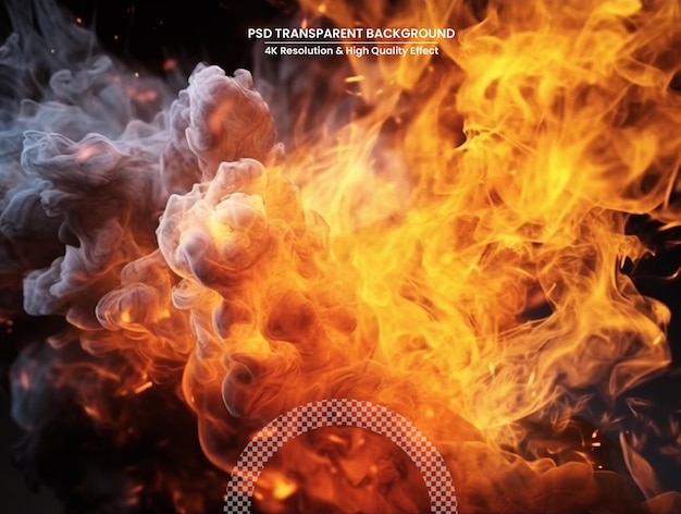 PSD flames of fire and flying sparks isolated on transparent background abstract flaming background