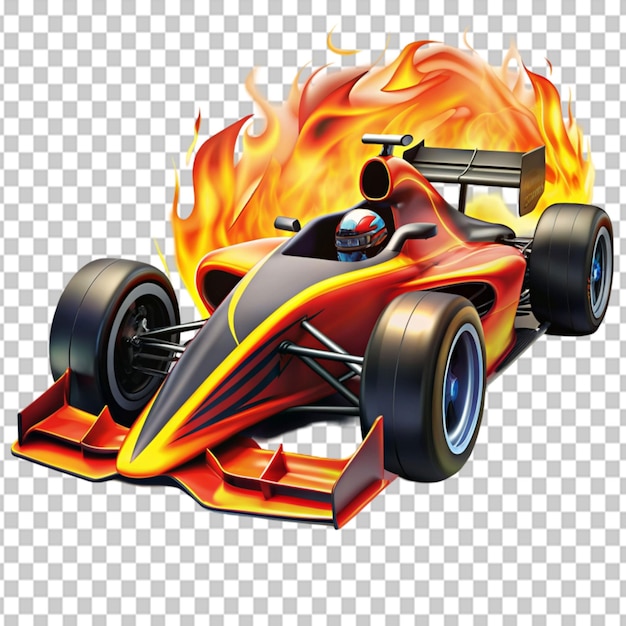 PSD flames illustration race car with flames on transparent background