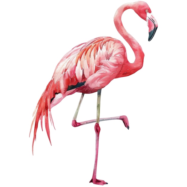 Flamingo Bird Illustration Watercolor Style AI Generated