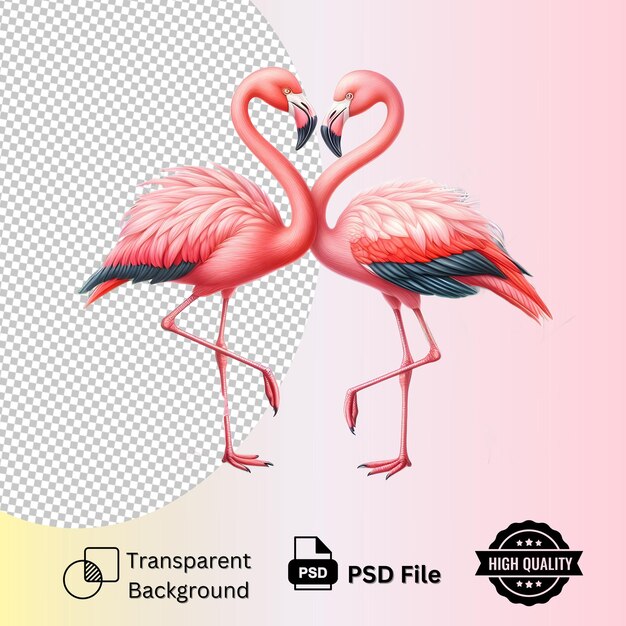 PSD flamingo couple making heart isolated on transparent background with ultra layer