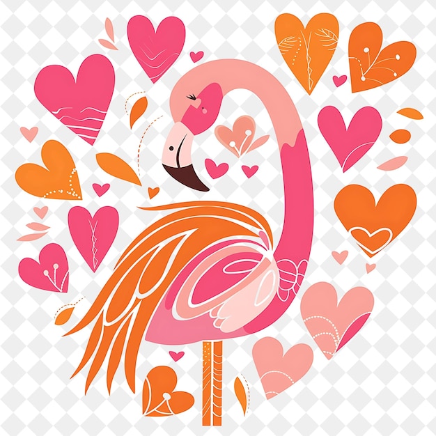 PSD a flamingo with many hearts and a pink flamingo