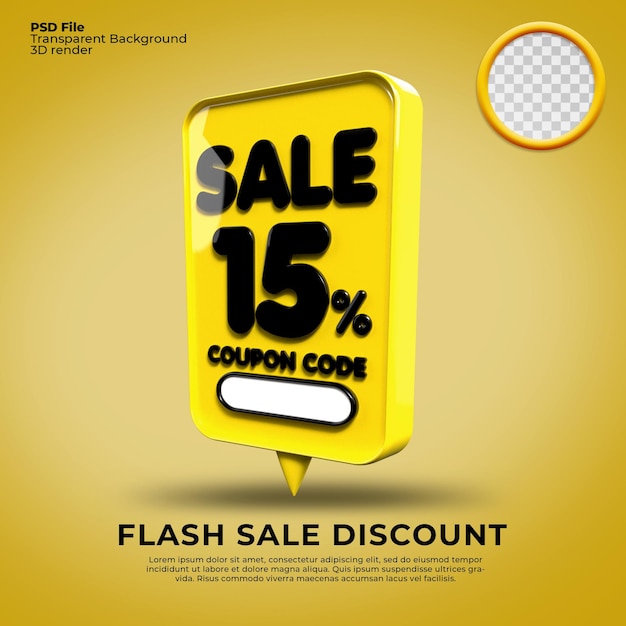 flash sale  discount number 15 percentage 3d bubble yellow