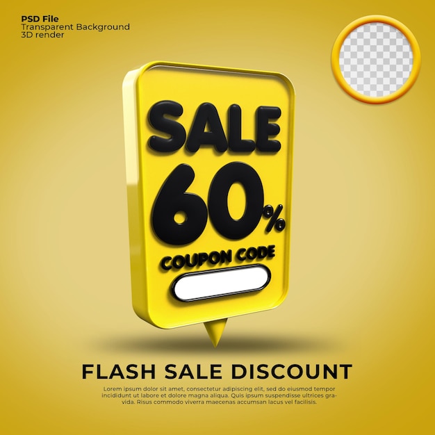 flash sale  discount number 60 percentage 3d bubble yellow