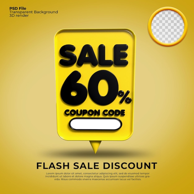 flash sale  discount number 60 percentage 3d bubble yellow