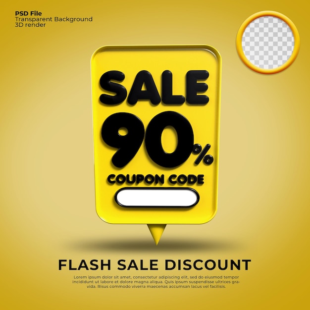 flash sale  discount number 90 percentage 3d bubble yellow