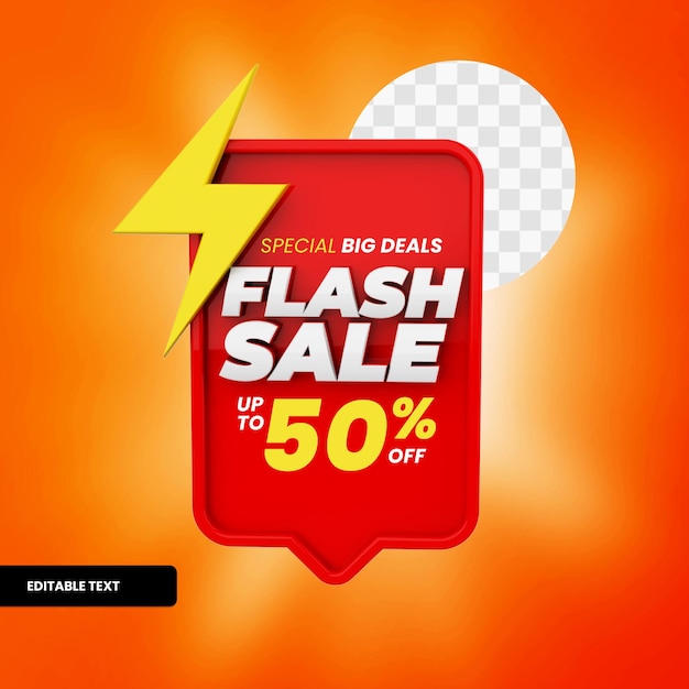 Flash sale text box with discount in 3d rendering