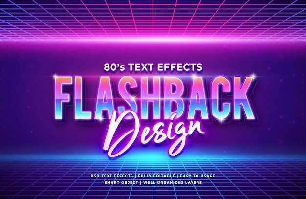 Flashback design 80's retro text effect 