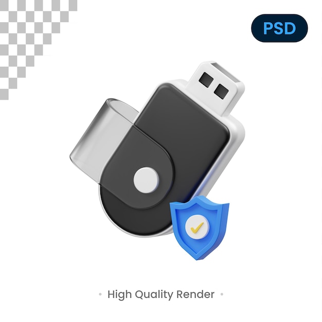 Flashdisk Protection 3D Icon Premium Psd