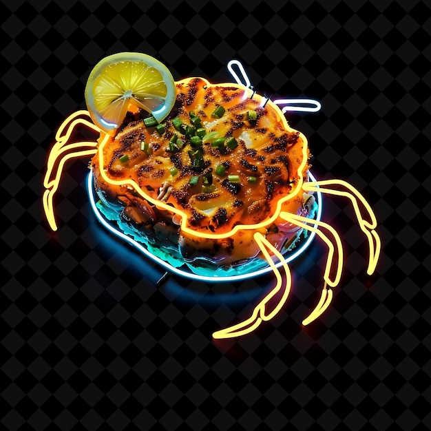 Flashing Neon Chevrons Maryland Crab Cake in a Crab Shaped C PNG Neon Food Decor Y2K Collection