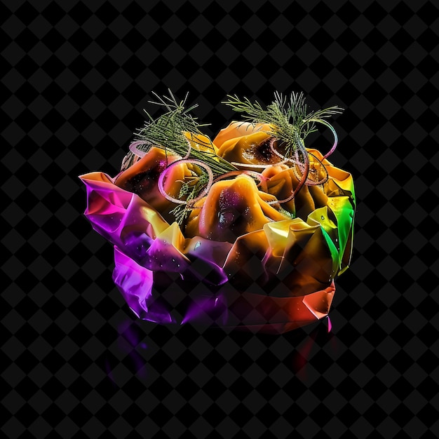 Flashing Neon Veers Ukrainian Varenyky Dumplings in a Decora PNG Neon Food Decor Y2K Collection