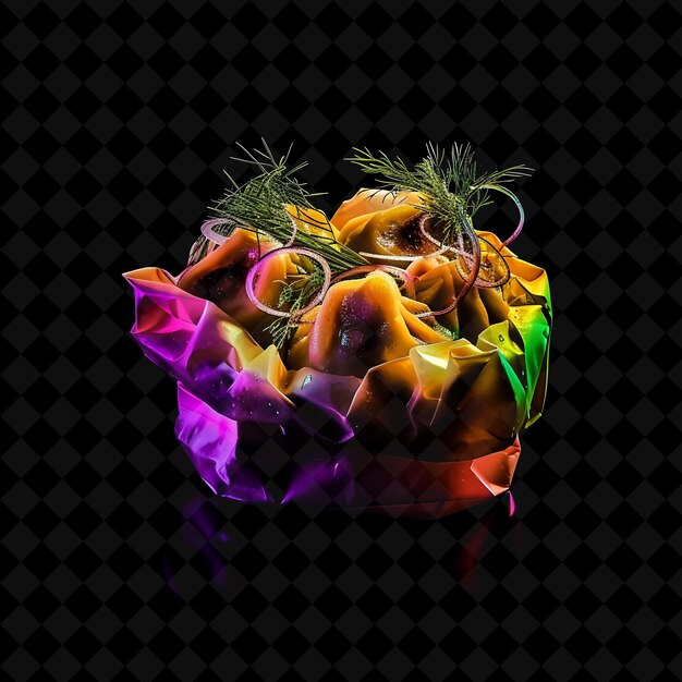 PSD flashing neon veers ukrainian varenyky dumplings in a decora png neon food decor y2k collection