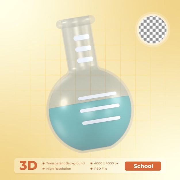 PSD flask 3d render icon school pack