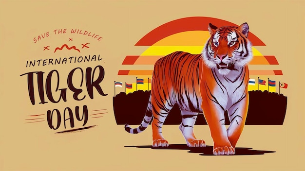 PSD flat background for international tiger day template