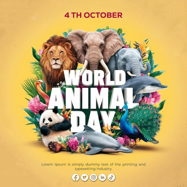 PSD flat background for world animal day celebration