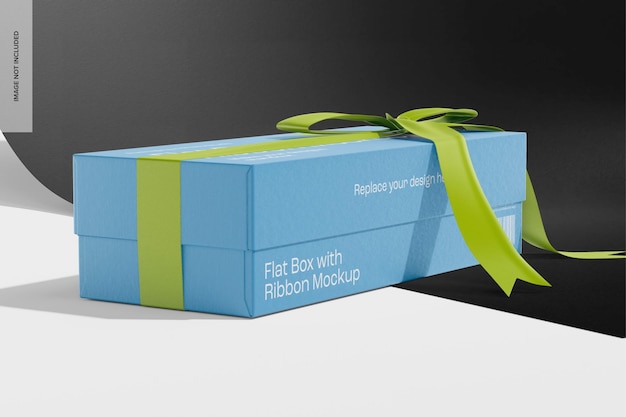 Flat Box with Ribbon Mockup, Left View