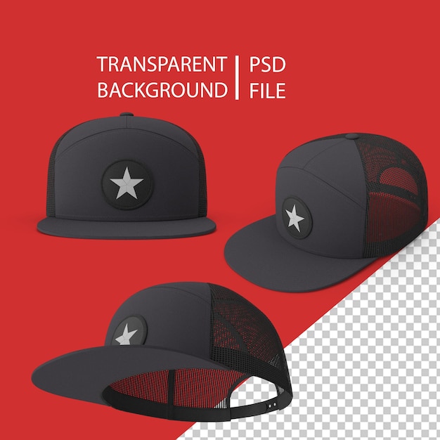 Flat Brim Trucker Hat with Mesh Back PNG