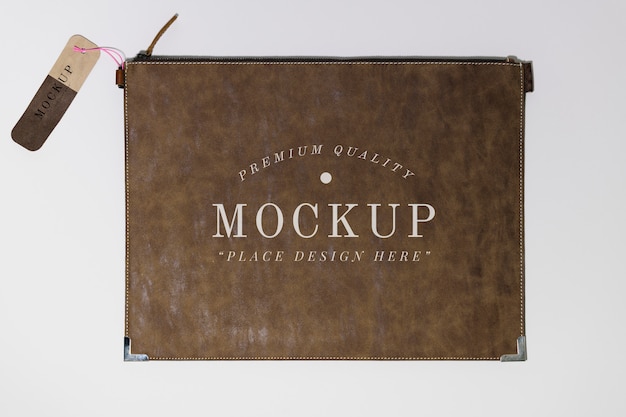 PSD flat brown leather purse mockup