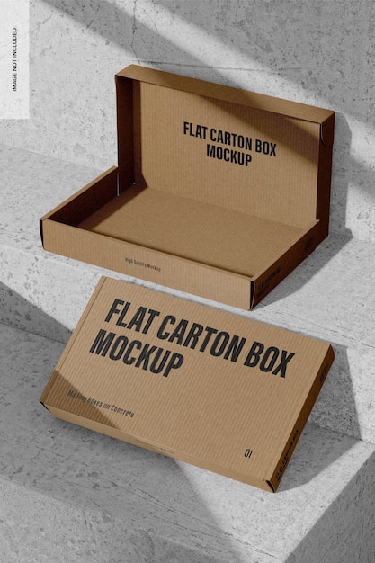 Flat Carton Boxes Mockup, Opened and Closed