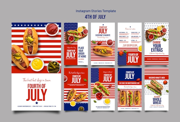 Flat design 4th of july instagram stories template