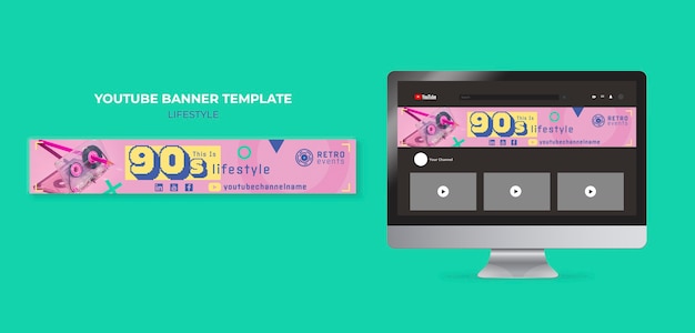 Flat design 90s party youtube banner