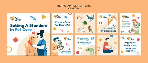 PSD flat design animal day template