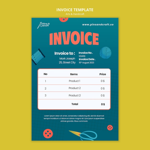 Flat design arts and handcraft invoice