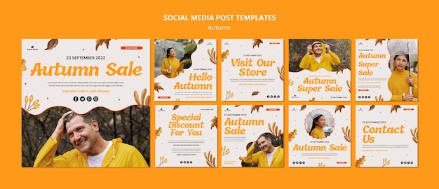 PSD flat design autumn instagram post template design