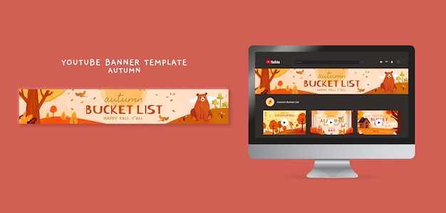 Flat design autumn season  youtube banner template