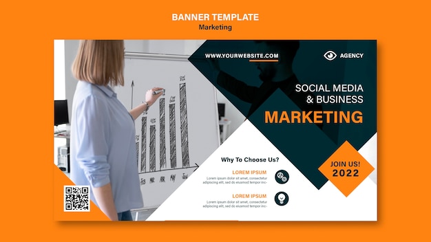 Flat design banner marketing template