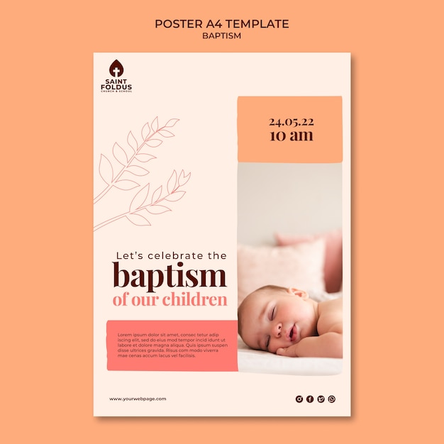 Flat design baptism poster template