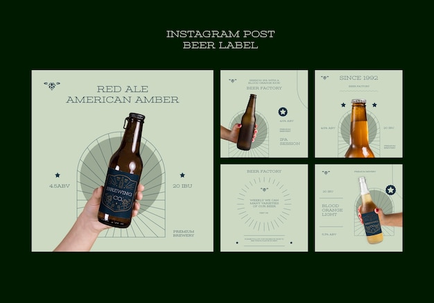 PSD flat design beer label instagram posts