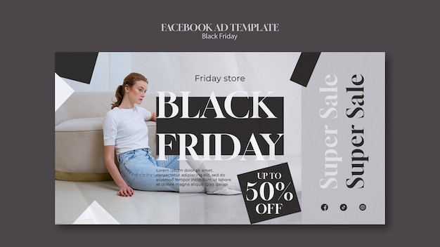 Flat design black friday facebook  template