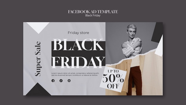 Flat design black friday facebook  template