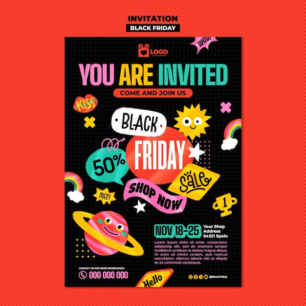 Flat design black friday sale invitation template