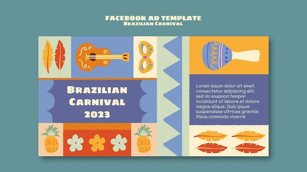 Flat design brazilian carnival facebook template