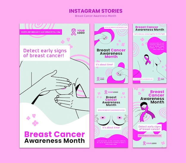 Flat design breast cancer awareness month template