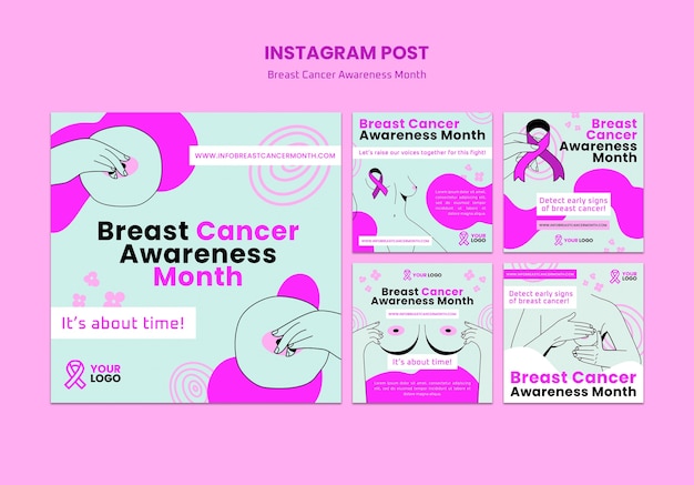 Flat design breast cancer awareness month template