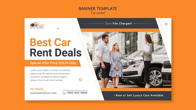 PSD flat design car rental banner template