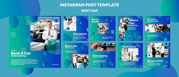 Flat design car rental instagram posts template