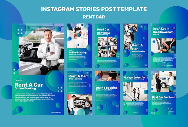 Flat design car rental instagram stories template