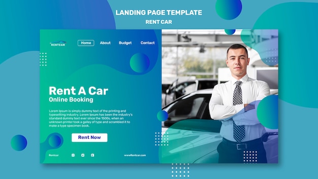 Flat design car rental landing page template