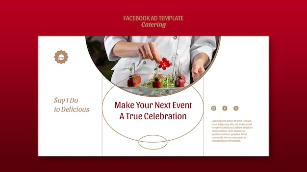 PSD flat design catering service facebook template