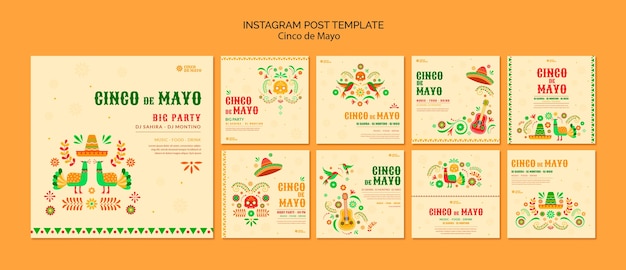 PSD flat design cinco de mayo instagram posts