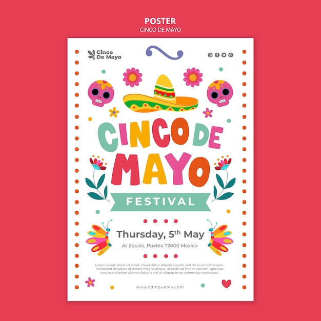 PSD flat design cinco de mayo poster template