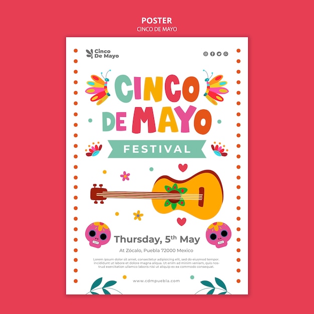 Flat design cinco de mayo poster template