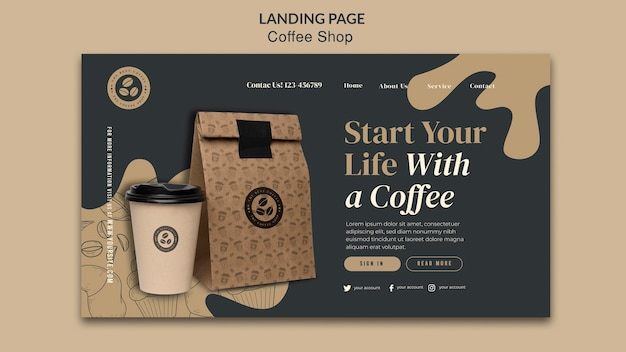 PSD flat design coffee shop template