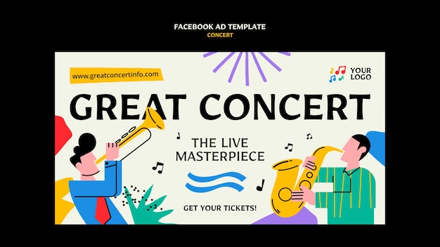 Flat design concert facebook template