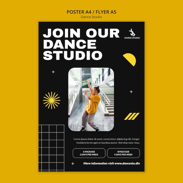 Flat design dance studio poster template