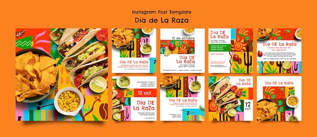 Flat design día de la raza celebration  instagram posts